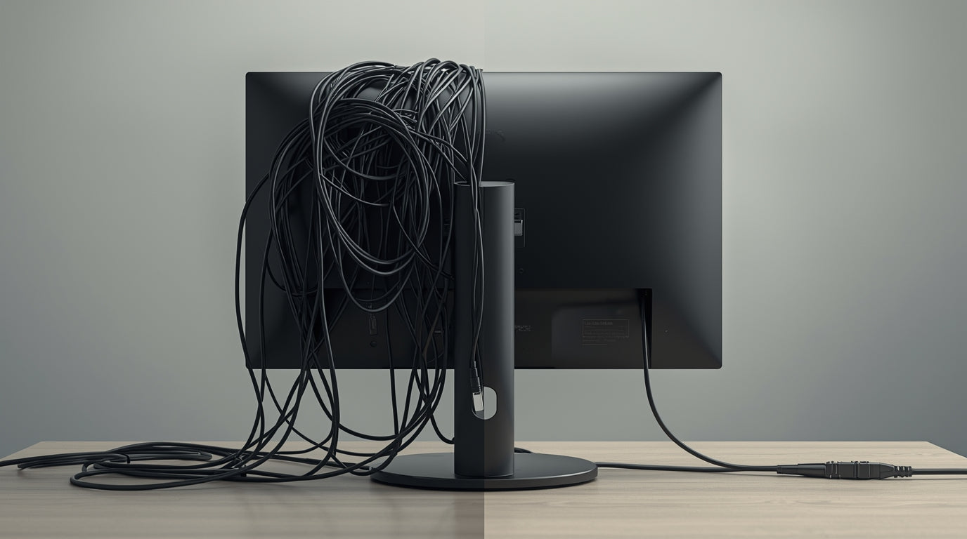 como organizar cabos home office setup clean minimalista