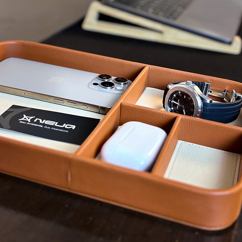 Bandeja Porta Objetos Tray - em Couro