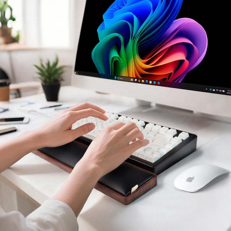 Descanso de Pulso e Organizador de Mesa Exclusive neua descanso de pulso em madeira e couro premium acessório ergonomia